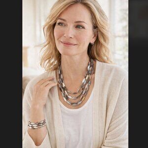 J. Jill Shell Necklace Bracelet Set Mother of Pearl Abalone Mixed Metal Coastal